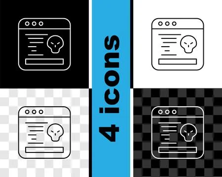 Set line System bug concept icon isolated on black and white, transparent Illustrazione stock