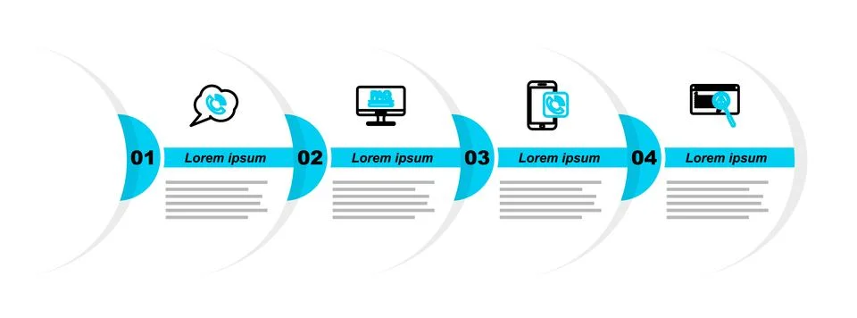Set line System bug concept, Mobile phone call, Monitor with FAQ information and Stock Illustration