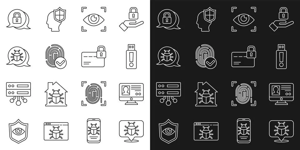 Set line System bug, Create account screen, USB flash drive, Eye scan イラスト素材