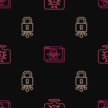 Set line System bug, Cyber security and Browser incognito window on seamless Illustrazione stock