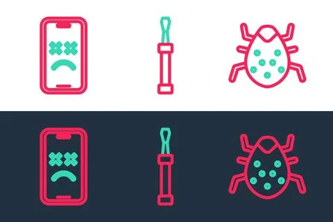 Set line System bug, Dead mobile and Screwdriver icon. Vector 스톡 일러스트