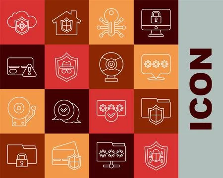 Set line System bug, Document folder protection, Password, Smart key, Incognito Stock Illustration