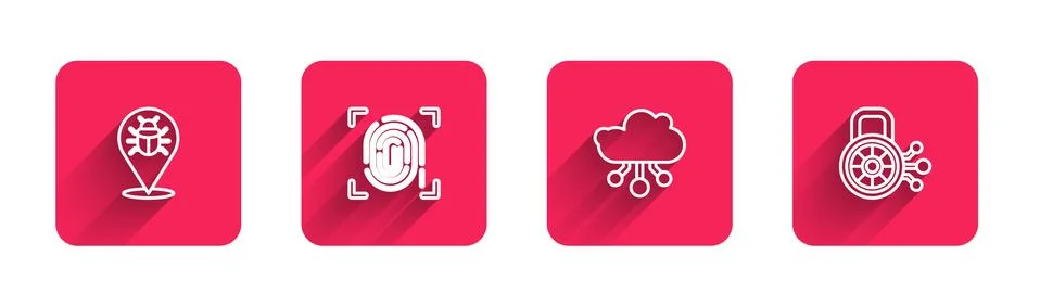 Set line System bug, Fingerprint, Internet of things and Cyber security with 스톡 일러스트