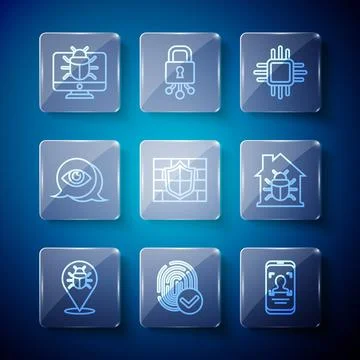 Set line System bug, Fingerprint, Mobile and face recognition, Processor with イラスト素材