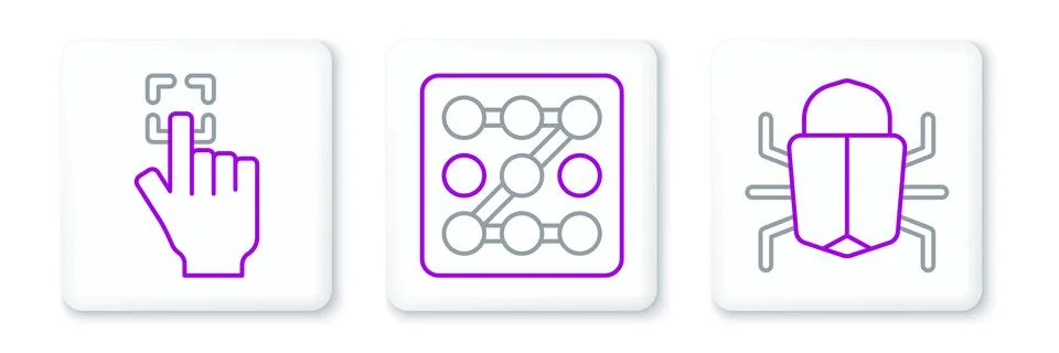 Set line System bug, Fingerprint and Graphic password protection icon. Vector 스톡 일러스트