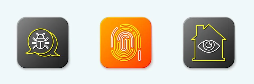 Set line System bug, Fingerprint and House with eye scan icon. Vector 스톡 일러스트