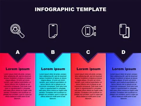 Set line System bug, Glass screen protector, Phone repair service and Smartphone Illustrazione stock