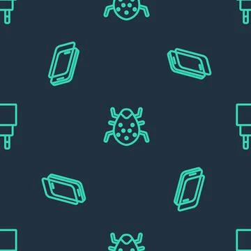 Set line System bug, Glass screen protector and Charger on seamless pattern 스톡 일러스트