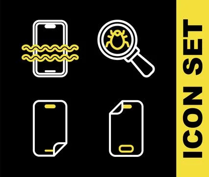 Set line System bug, Glass screen protector,  and Waterproof phone icon. Vect イラスト素材