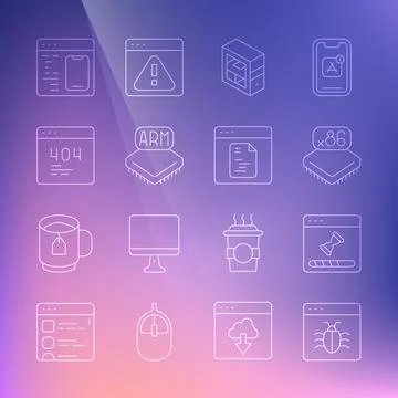 Set line System bug, Loading data window, Processor with microcircuits CPU Illustrazione stock