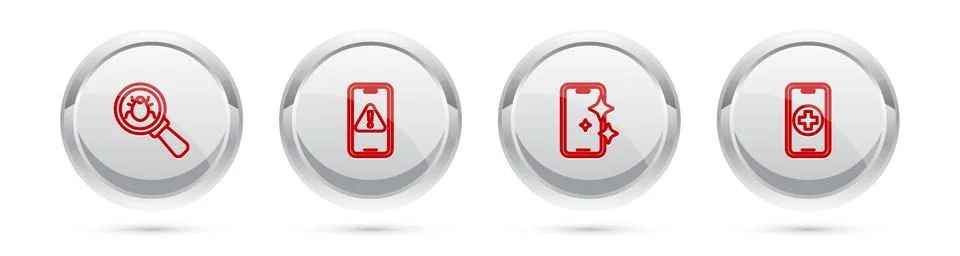 Set line System bug, Mobile with exclamation mark, Glass screen protector and Stockillustratie