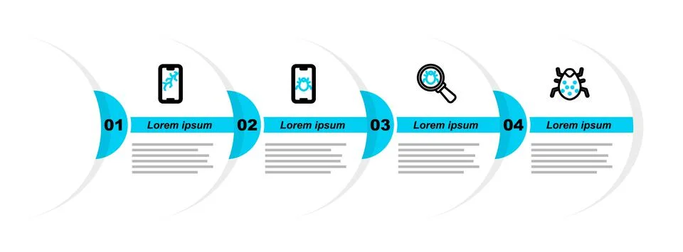 Set line System bug, on mobile and Mobile with broken screen icon. Vector Stock-Illustration