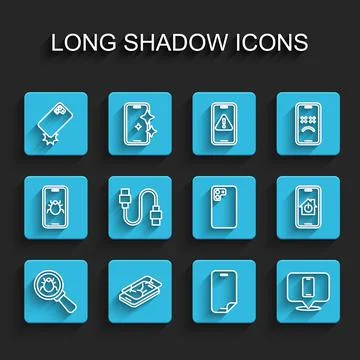 Set line System bug, Mobile with broken screen, Shockproof phone, Glass prote 스톡 일러스트