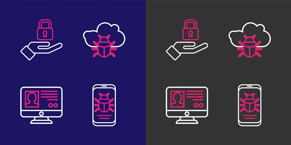 Set line System bug on mobile, Create account screen, cloud and Lock in han.. Stockillustratie
