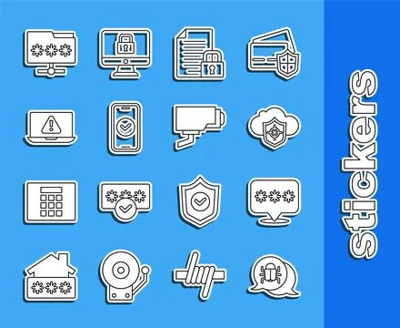 Set line System bug, Password protection, Cloud and shield, Document lock, .. Stock Illustration