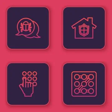 Set line System bug, Password protection, House under and Graphic password... 스톡 일러스트