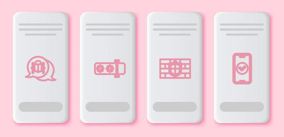 Set line System bug, Password protection, Shield with brick wall and Smartp.. Stock Illustration