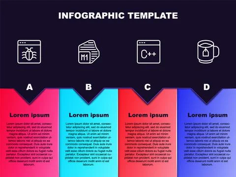Set line System bug, Processor, Software and Cup tea with tea bag. Business Illustrazione stock