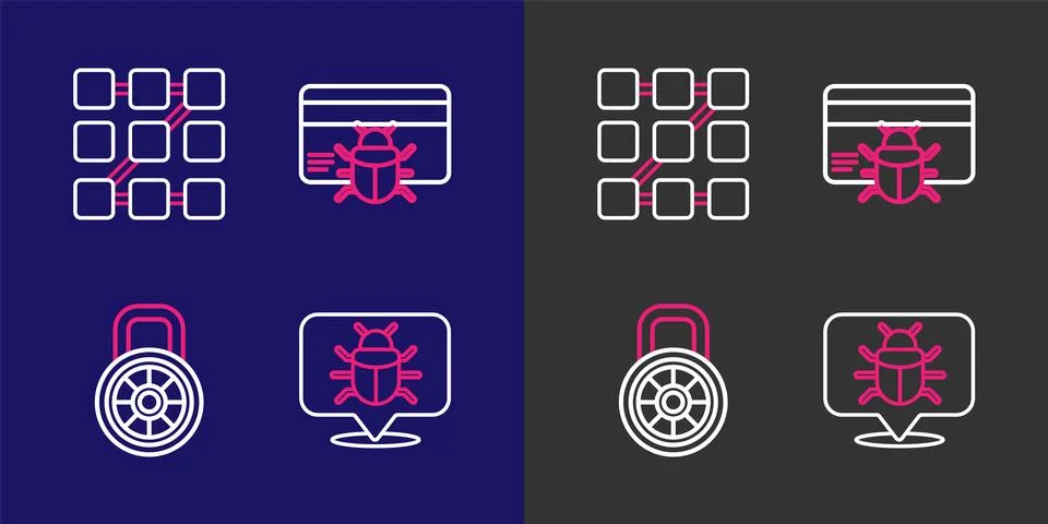 Set line System bug, Safe combination lock, credit card and Graphic passwor.. Stock Illustration