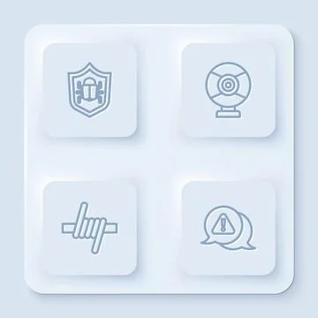Set line System bug, Security camera, Barbed wire and Exclamation mark in Stock Illustration