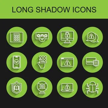 Set line System bug, Security camera, Password protection, Laptop with Stock Illustration