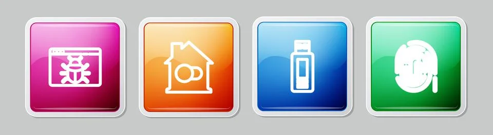 Set line System bug, Smart home, USB flash drive and Fingerprint. Colorful Illustrazione stock