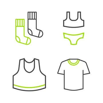 Set line T-shirt, Undershirt, Swimsuit and Socks icon. Vector イラスト素材