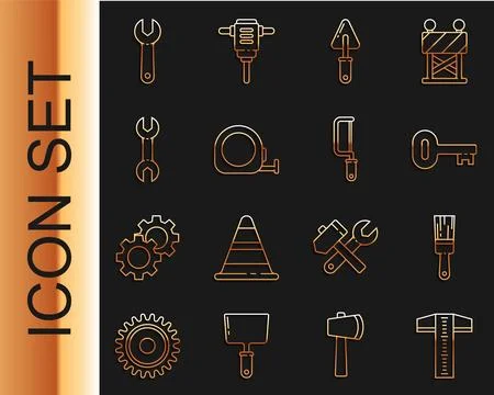 Set line T-square line, Paint brush, Old key, Trowel, Roulette construction 스톡 일러스트