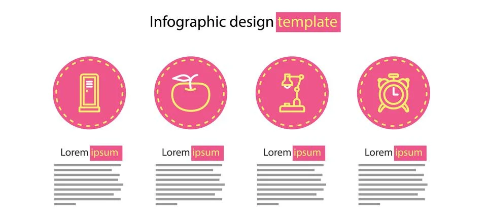 Set line Table lamp, Alarm clock, Apple and Locker or changing room icon. Vector Illustrazione stock
