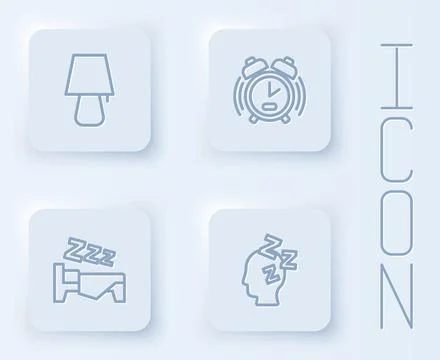 Set line Table lamp, Alarm clock, Time to sleep and Dreams. White square butt Stock Illustration