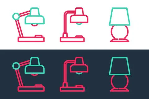 Set line Table lamp, and icon. Vector Illustrazione stock