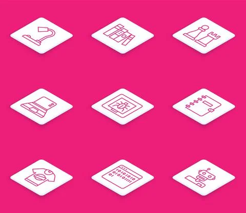 Set line Table lamp, Book, Chess, Laptop, Insects in frame, Spiral notebook, T Stock Illustration