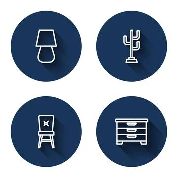 Set line Table lamp, Coat stand, Chair and Chest of drawers with long shadow Illustrazione stock