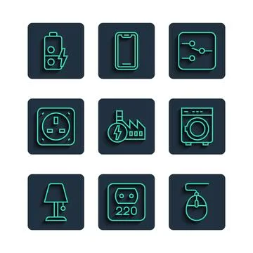 Set line Table lamp, Electrical outlet, Computer mouse, Switch in electronic Illustrazione stock