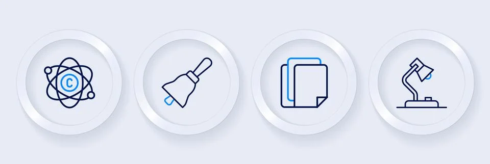 Set line Table lamp, File document, Ringing bell and Atom icon. Vector Stock Illustration