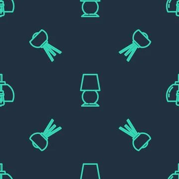 Set line Table lamp, Floor and Chandelier on seamless pattern. Vector Stockillustratie