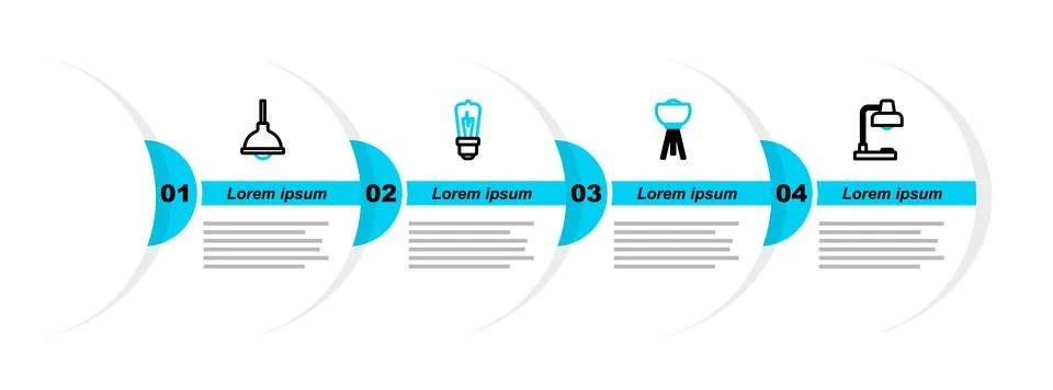 Set line Table lamp, Floor, Light bulb and Lamp hanging icon. Vector Stock Illustration