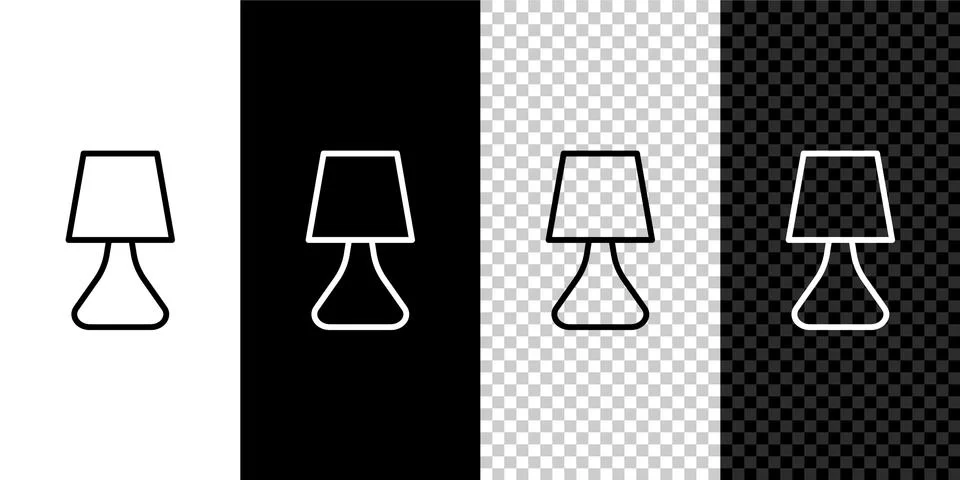 Set line Table lamp icon isolated on black and white,transparent background Stock Illustration