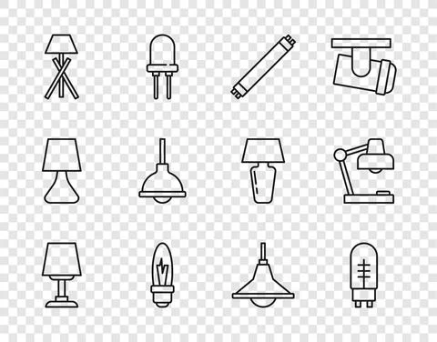 Set line Table lamp, Light emitting diode, Fluorescent, bulb, Floor, Lamp Stock Illustration