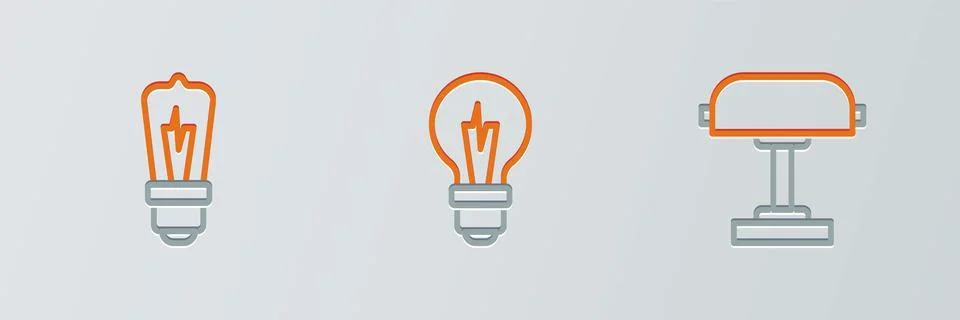 Set line Table lamp, Light bulb and icon. Vector Stock Illustration