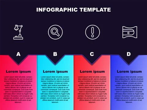 Set line Table lamp, Magnifying glass, Speech bubble and Exclamation and Pencil Illustrazione stock