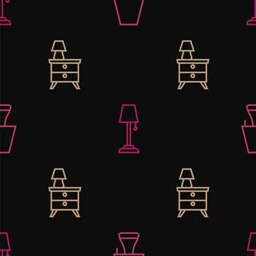 Set line Table lamp, Nightstand with and Floor on seamless pattern. Vector イラスト素材
