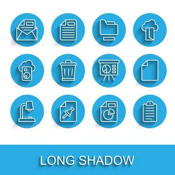 Set line Table lamp, Note paper with push button, Mail and e-mail, Document Stock Illustration