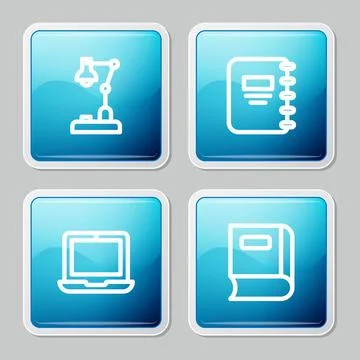 Set line Table lamp, Notebook, Laptop and Book icon. Vector 스톡 일러스트