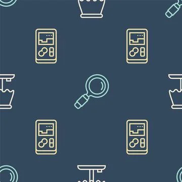 Set line Table lamp, Portable video game console and Magnifying glass on se.. Stock Illustration