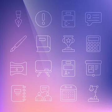 Set line Table lamp, Projection screen, Calculator, Exam paper with incorrect 스톡 일러스트