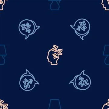 Set line Table lamp, Sleepy and Dreams on seamless pattern. Vector Illustration