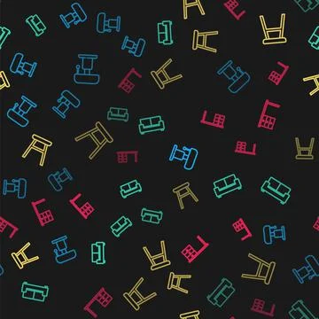 Set line Table lamp, Sofa, Chair and Office desk on seamless pattern. Vector Stock Illustration