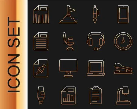 Set line Table lamp, Stapler, Clock, Fountain pen nib, Office chair, File doc イラスト素材