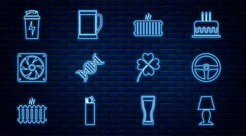 Set line Table lamp, Steering wheel, Heating radiator, DNA symbol, Computer.. 스톡 일러스트